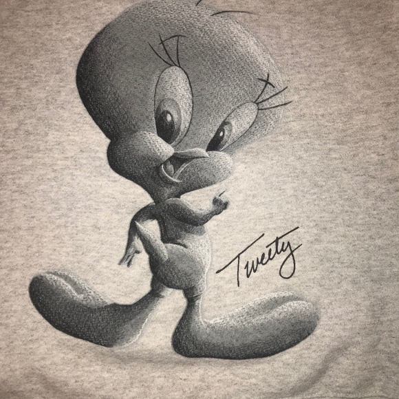 Vintage '90s Kids Looney Tunes Tweety Bird Grey Black/White sweatshirt Size: M/L - Picture 2 of 8